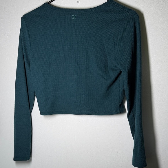 Victoria's Secret Dark Teal Cropped Button-Down Henley Long Sleeve Top - Picture 5 of 5